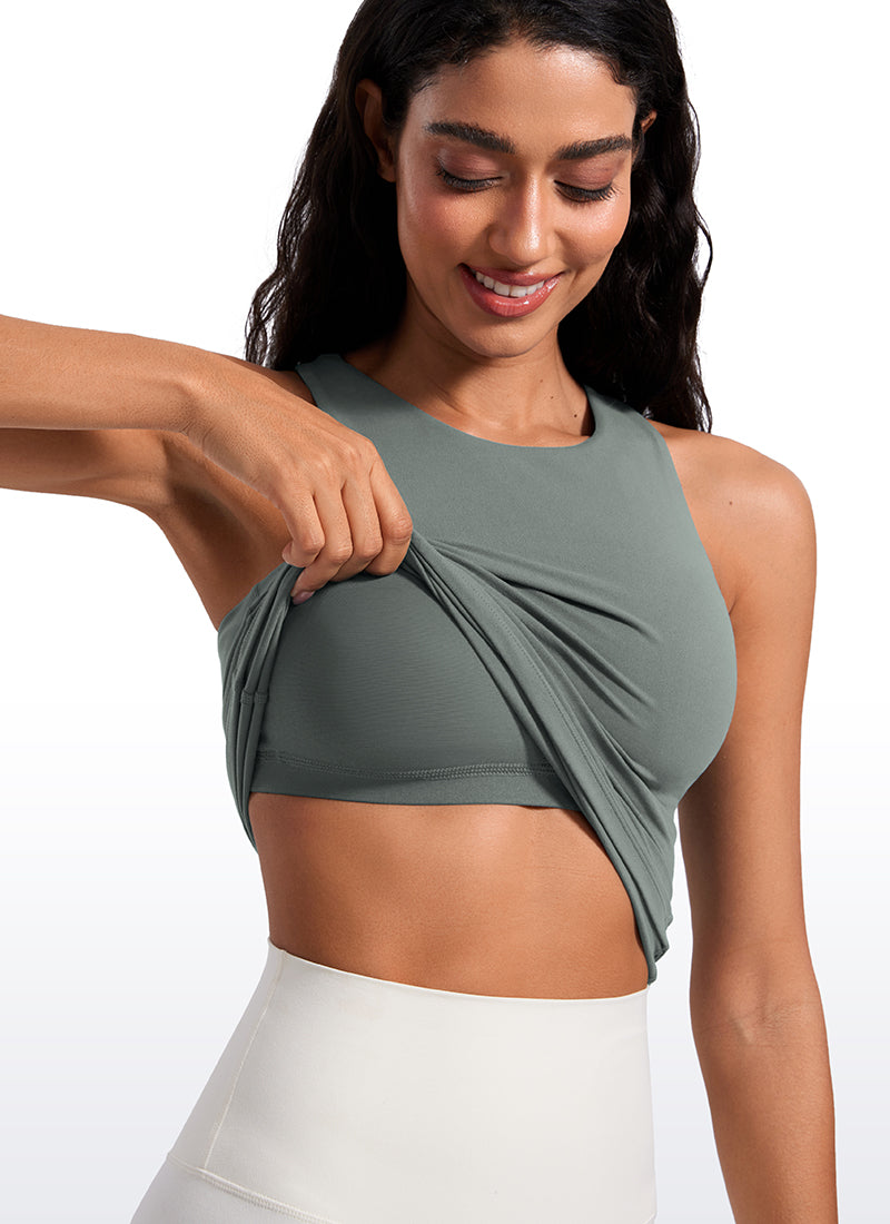 Butterluxe Waist Length Built-in Bra Tanks High Neck