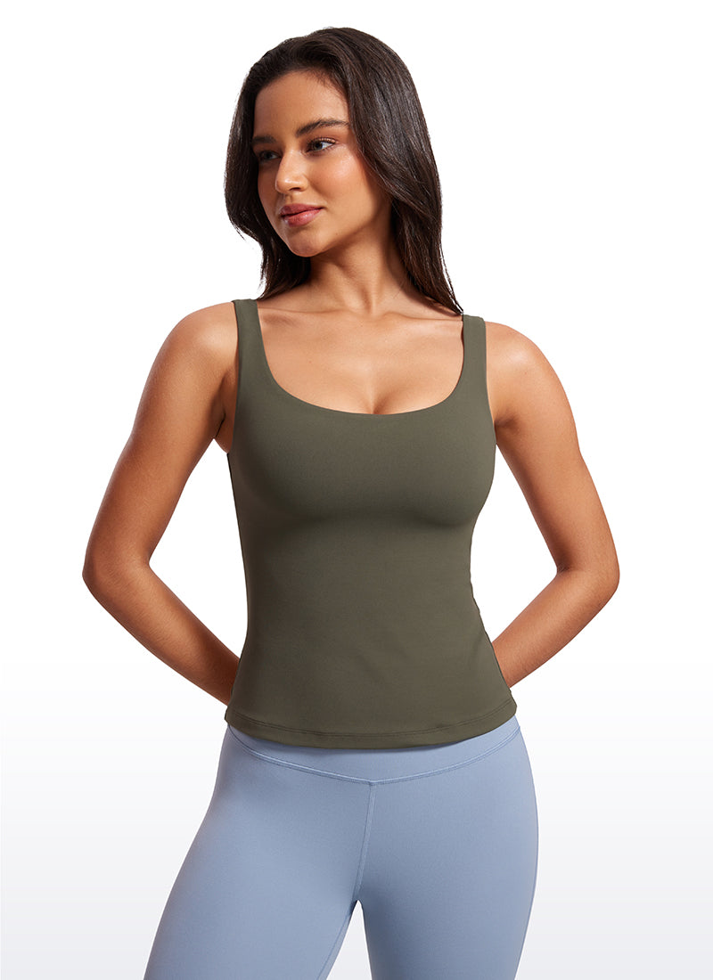 Butterluxe Waist Length Built-in Bra Tanks U Neck