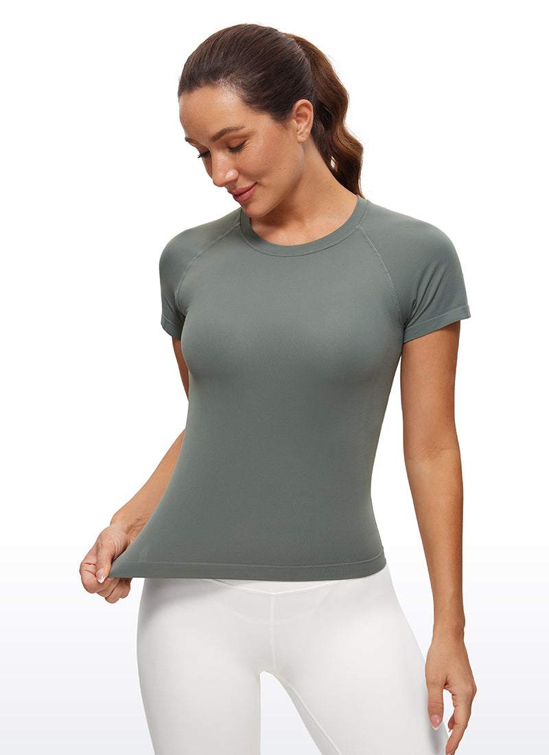 Seamless High Neck Short Sleeves Waist Length