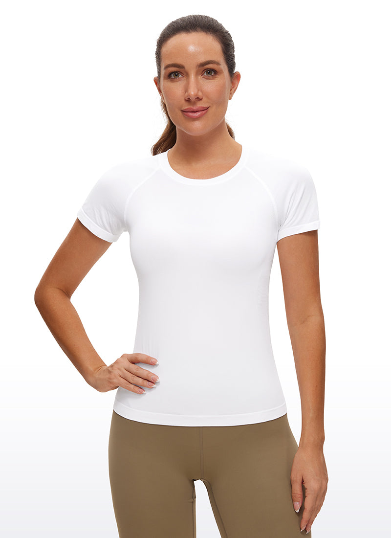 Seamless High Neck Short Sleeves Waist Length