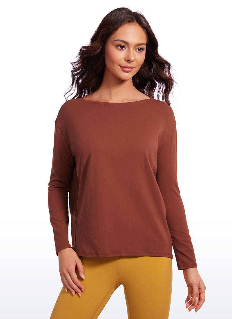 Butterluxe-Light Hip Length Back Hem Long Sleeves