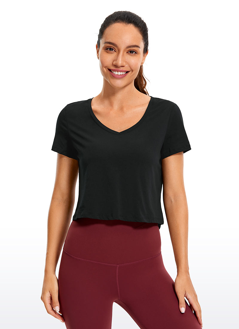 Pima Cotton Short Sleeve Cropped  V-neckline