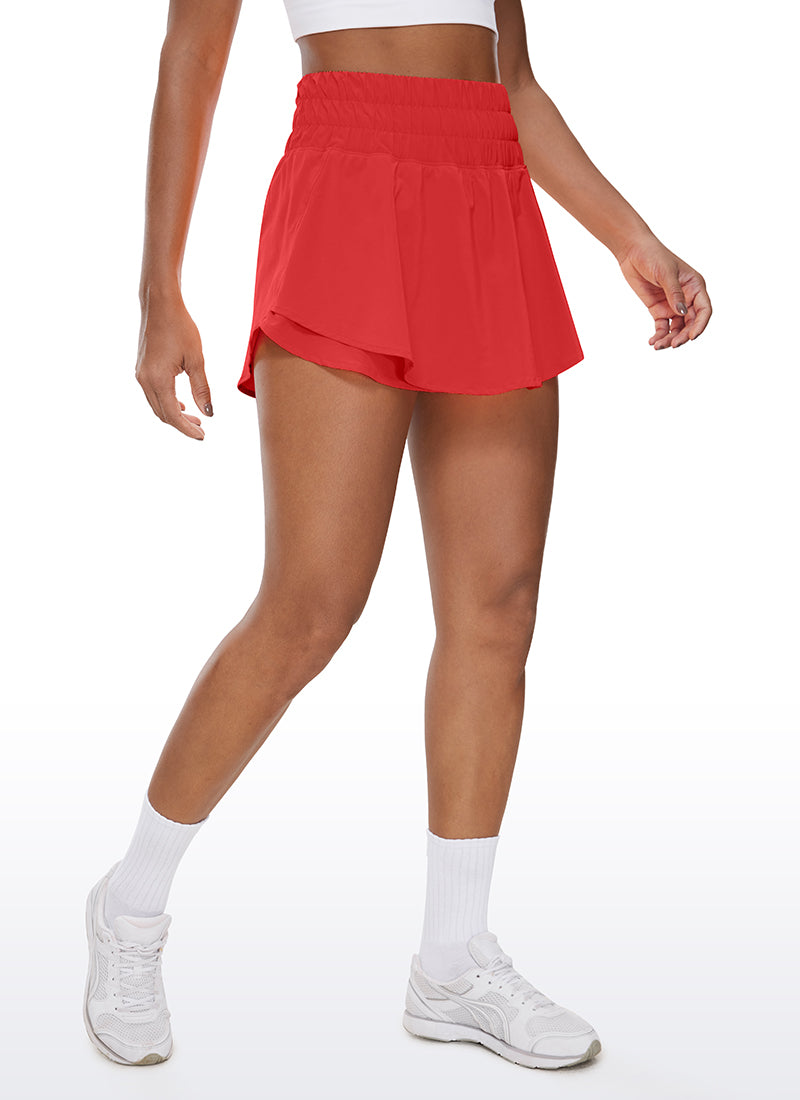 Feathery-Fit Soft High Waisted 2 in 1 Flowy Shorts with Zip Pockets