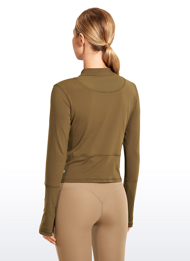 Brushed Half-Zip Long Sleeve Cropped