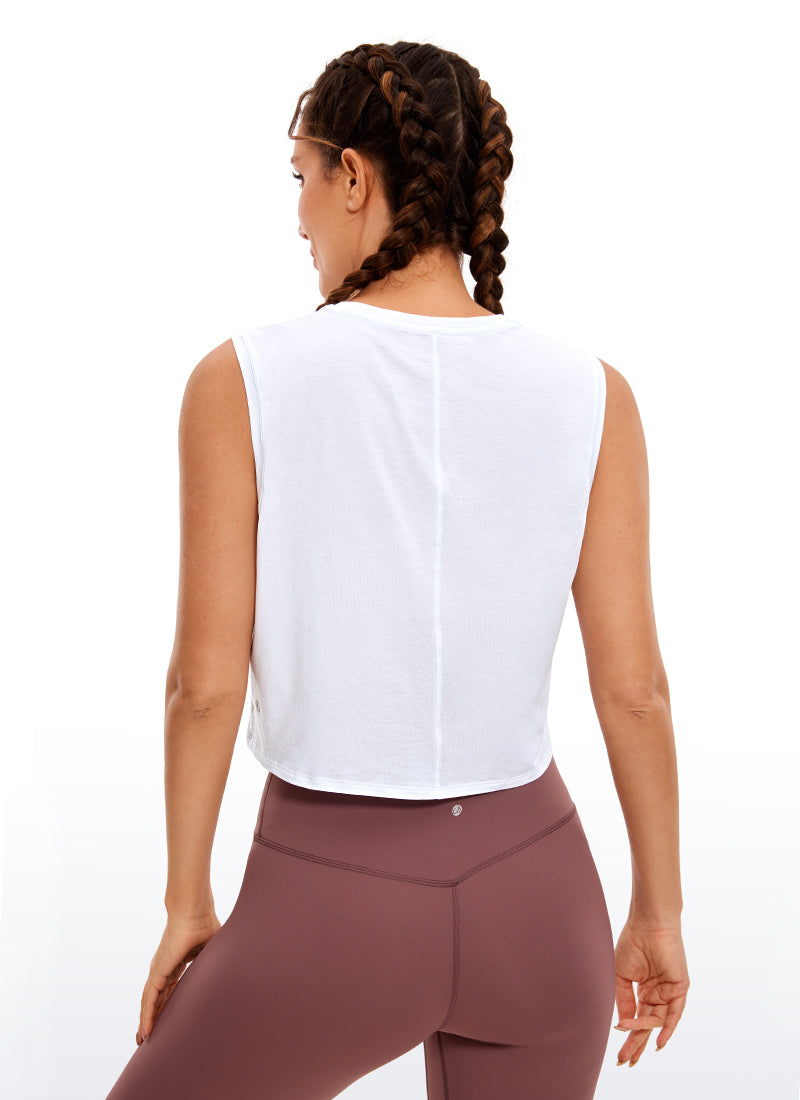 Pima Cotton Cropped Tank Tops Crew Neck